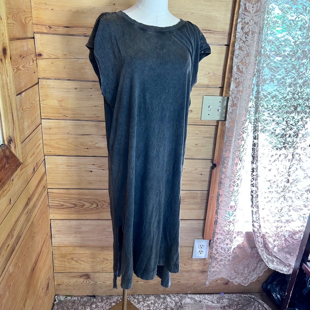 Muscle Tunic Dress Women Medium Grey Mineral Wash Acid Sleeveless T-Shirt Pilcro